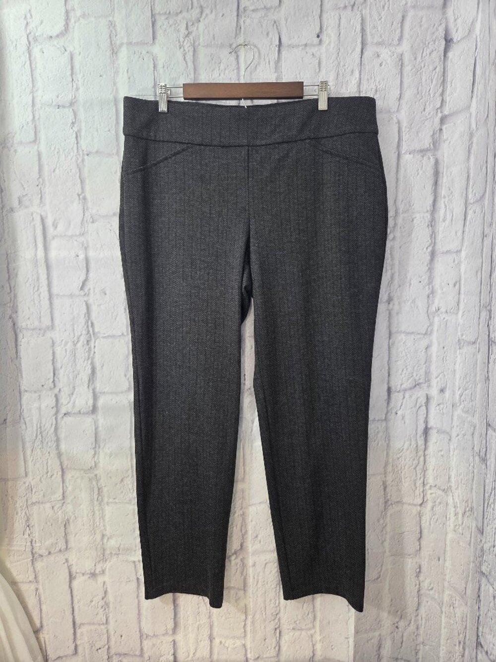 Charter Club  18 Gray Herringbone Print Classic Fit Straight Leg Pants Office